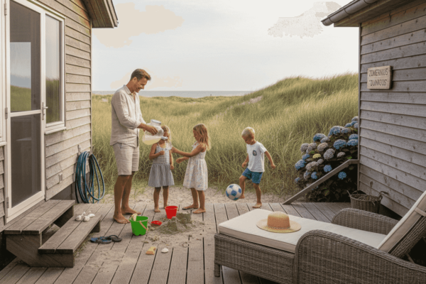 Samen genieten op het zonnige terras van het vakantiehuis op Ameland.