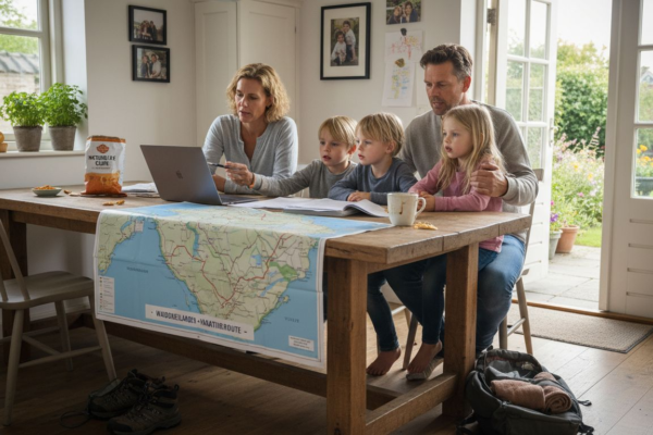 Gezin maakt plannen voor het zoeken naar een vakantiehuis