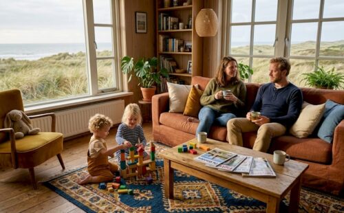 Samen ontspannen en genieten in een zonnige woonkamer, dat is waar dit gezin helemaal tot rust komt.
