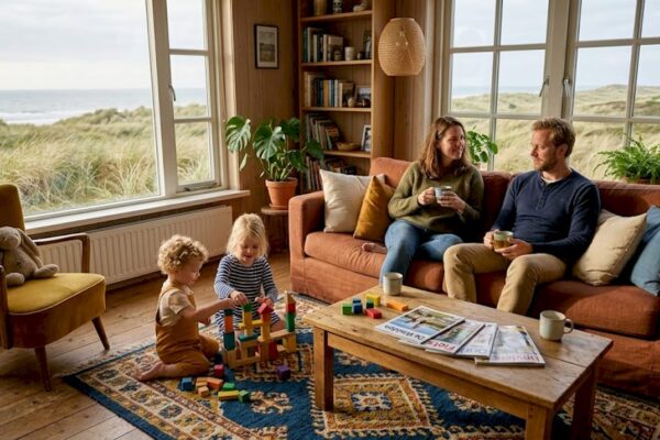 Samen ontspannen en genieten in een zonnige woonkamer, dat is waar dit gezin helemaal tot rust komt.