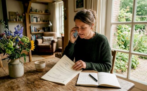 Vrouw bekijkt de vergunningsvoorwaarden voor haar vakantiewoning
