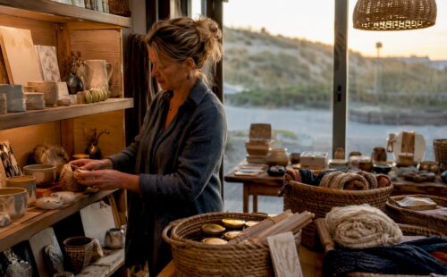Ambachtelijke maker in een Wadden-souvenirwinkel