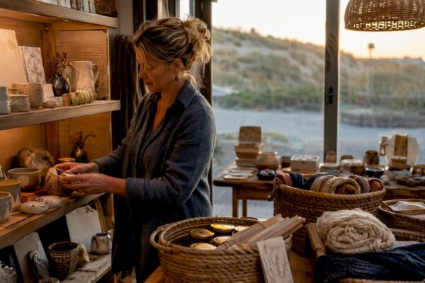 Ambachtelijke maker in een Wadden-souvenirwinkel