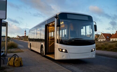 Regionale bus komt aan bij halte op Ameland