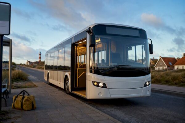 Regionale bus komt aan bij halte op Ameland