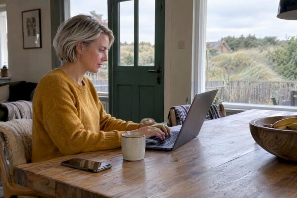 Werken op laptop in een vakantiehuis op Ameland